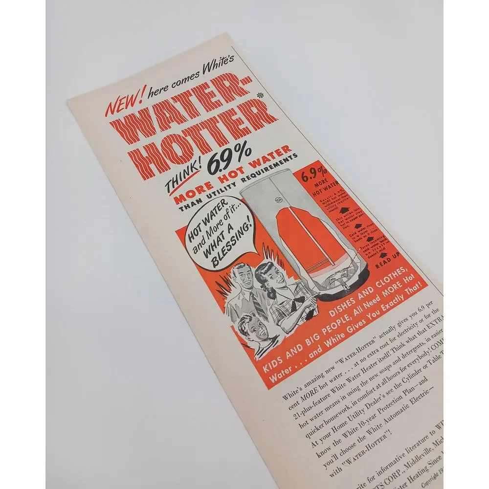 1949 Vintage Amana Freezer Model 18 White Water Heater Print Ad 1940s Housewife